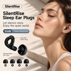 SilentRise Sleep Ear Plugs with 33dB noise reduction, acoustic filter ring and replaceable ear tips in XS, S, M and L
