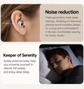 Earplug worn in the ear and a man sleeping wearing the earplugs