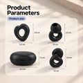 Product dimensions: earplug 2.6 by 2.4 cm, ear tip 2.5 by 1.8 cm, case 4.2 by 1.5 cm