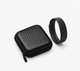 SilentRise Travel Case, black hard-shell zip case beside the SilentRise alarm band on white